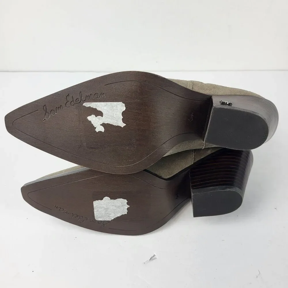 Sam Edelman Jane Desert Olive Suede Ankle Booties Size 6.5M